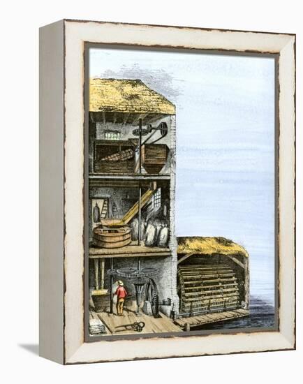 Cutaway View of a Water-Powered Mill for Grinding Grain Into Flour-null-Framed Premier Image Canvas