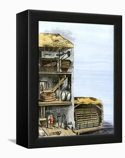 Cutaway View of a Water-Powered Mill for Grinding Grain Into Flour-null-Framed Premier Image Canvas