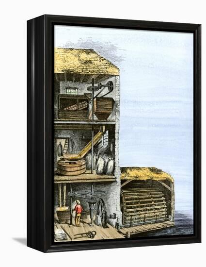 Cutaway View of a Water-Powered Mill for Grinding Grain Into Flour-null-Framed Premier Image Canvas