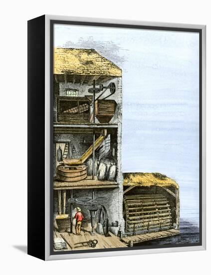 Cutaway View of a Water-Powered Mill for Grinding Grain Into Flour-null-Framed Premier Image Canvas