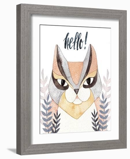 Cute Abstract Cat. Pastel Colors.Watercolor Kids Illustration with Domestic Animal. Lovely Pet. Han-Maria Sem-Framed Art Print