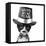 Cute Black and White Kitten with Moustache, Bow Tie and Happy New Year Hat-Hannamariah-Framed Premier Image Canvas