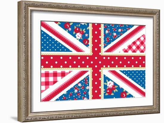 Cute British Flag In Shabby Chic Floral Style-Alisa Foytik-Framed Art Print