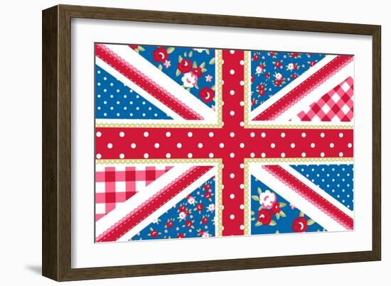 Cute British Flag In Shabby Chic Floral Style-Alisa Foytik-Framed Art Print