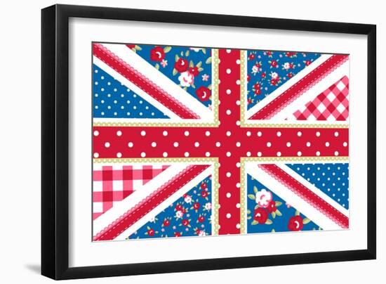 Cute British Flag In Shabby Chic Floral Style-Alisa Foytik-Framed Art Print