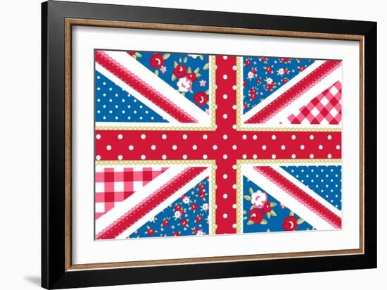 Cute British Flag In Shabby Chic Floral Style-Alisa Foytik-Framed Art Print