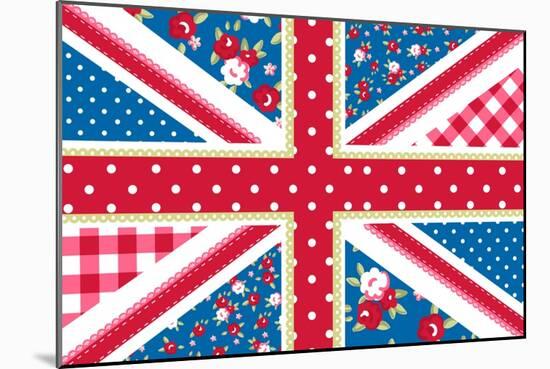 Cute British Flag In Shabby Chic Floral Style-Alisa Foytik-Mounted Art Print