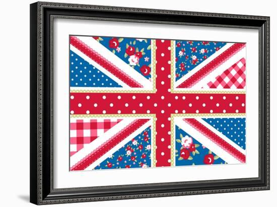 Cute British Flag In Shabby Chic Floral Style-Alisa Foytik-Framed Art Print