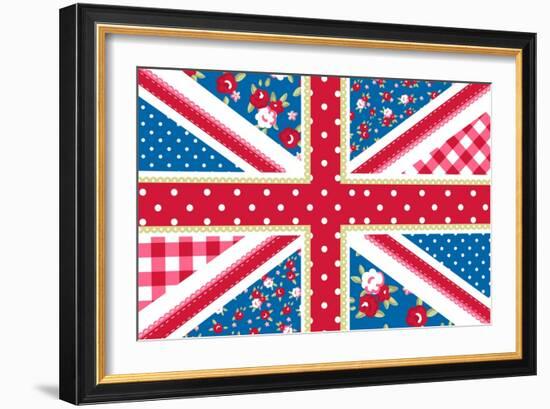 Cute British Flag In Shabby Chic Floral Style-Alisa Foytik-Framed Art Print