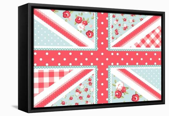 Cute British Flag in Shabby Chic Floral Style-Alisa Foytik-Framed Stretched Canvas