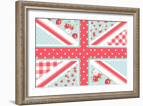 Cute British Flag in Shabby Chic Floral Style-Alisa Foytik-Framed Art Print