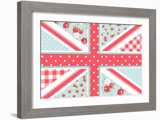 Cute British Flag in Shabby Chic Floral Style-Alisa Foytik-Framed Art Print
