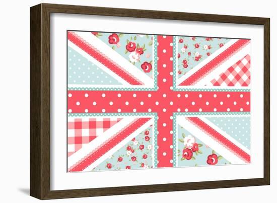 Cute British Flag in Shabby Chic Floral Style-Alisa Foytik-Framed Art Print