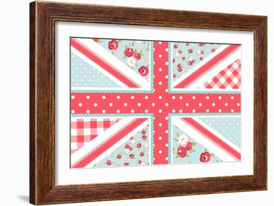 Cute British Flag in Shabby Chic Floral Style-Alisa Foytik-Framed Art Print