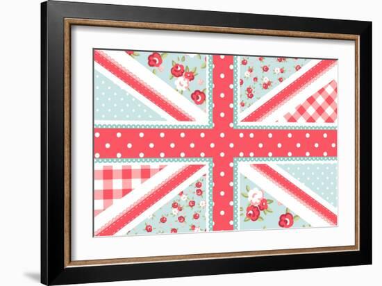 Cute British Flag in Shabby Chic Floral Style-Alisa Foytik-Framed Art Print