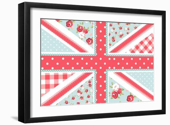 Cute British Flag in Shabby Chic Floral Style-Alisa Foytik-Framed Art Print