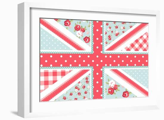 Cute British Flag in Shabby Chic Floral Style-Alisa Foytik-Framed Art Print