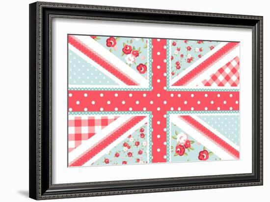 Cute British Flag in Shabby Chic Floral Style-Alisa Foytik-Framed Art Print