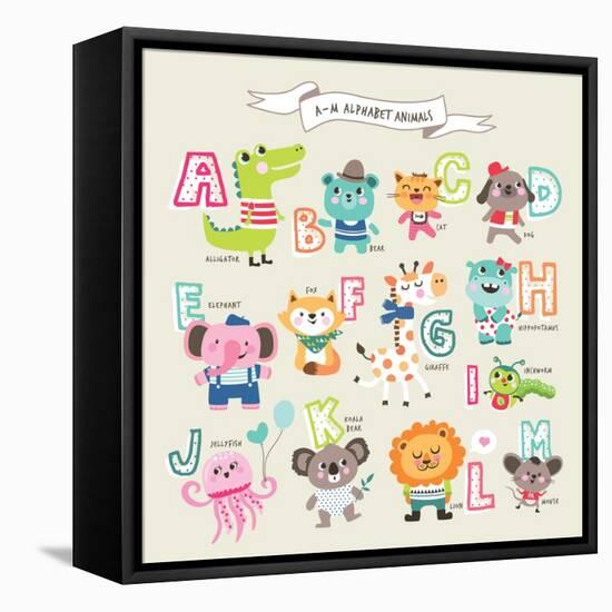 Cute Cartoon Animals Alphabet from A to M-littleWhale-Framed Stretched Canvas