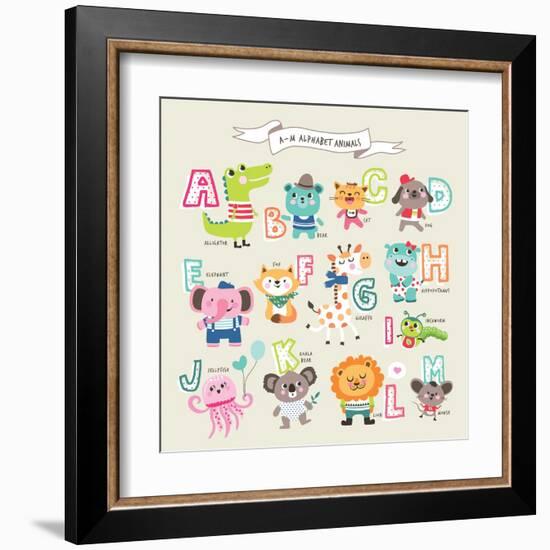 Cute Cartoon Animals Alphabet from A to M-littleWhale-Framed Art Print