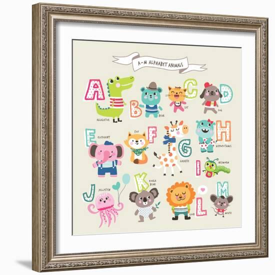 Cute Cartoon Animals Alphabet from A to M-littleWhale-Framed Premium Giclee Print