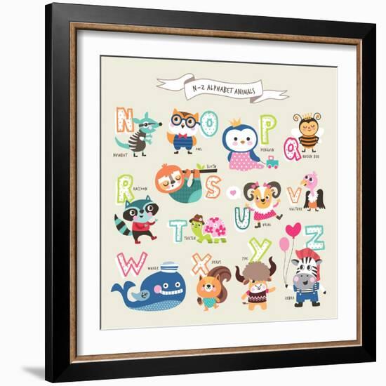 Cute Cartoon Animals Alphabet from N to Z-littleWhale-Framed Premium Giclee Print