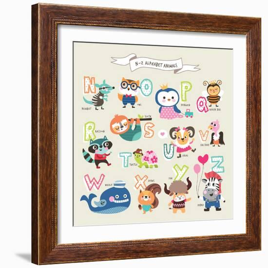 Cute Cartoon Animals Alphabet from N to Z-littleWhale-Framed Art Print