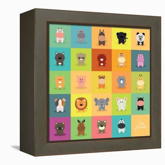 Cute Cartoon Animals-Nestor David Ramos Diaz-Framed Stretched Canvas