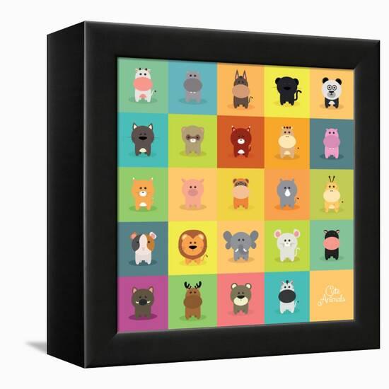 Cute Cartoon Animals-Nestor David Ramos Diaz-Framed Stretched Canvas