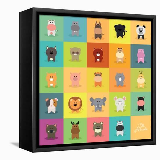 Cute Cartoon Animals-Nestor David Ramos Diaz-Framed Stretched Canvas