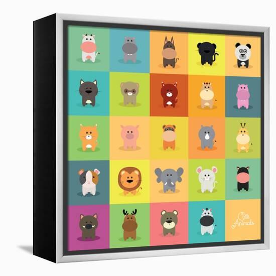 Cute Cartoon Animals-Nestor David Ramos Diaz-Framed Stretched Canvas