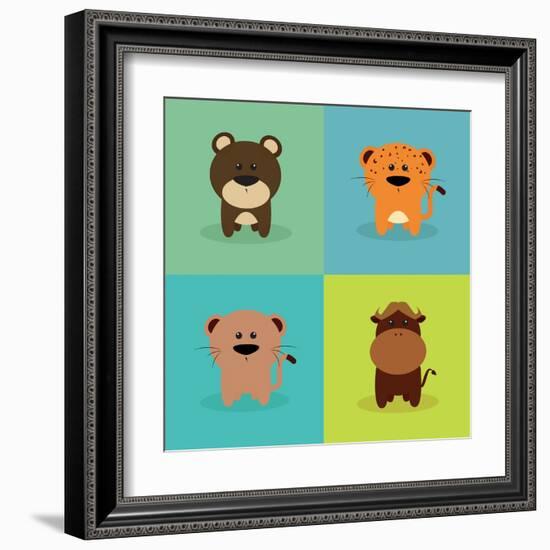 Cute Cartoon Animals-Nestor David Ramos Diaz-Framed Art Print