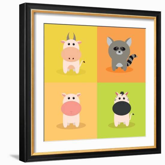 Cute Cartoon Animals-Nestor David Ramos Diaz-Framed Art Print