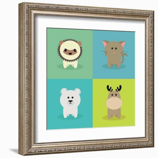 Cute Cartoon Animals-Nestor David Ramos Diaz-Framed Art Print