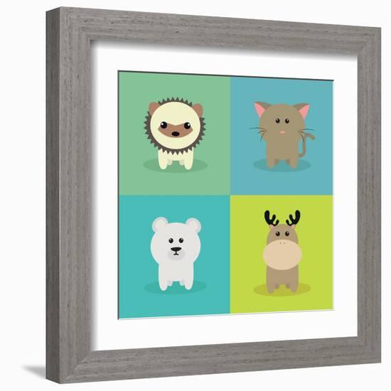 Cute Cartoon Animals-Nestor David Ramos Diaz-Framed Art Print