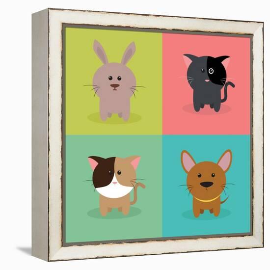 Cute Cartoon Animals-Nestor David Ramos Diaz-Framed Stretched Canvas