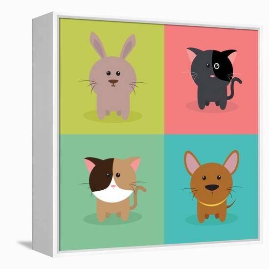 Cute Cartoon Animals-Nestor David Ramos Diaz-Framed Stretched Canvas