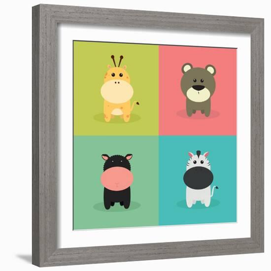 Cute Cartoon Animals-Nestor David Ramos Diaz-Framed Premium Giclee Print