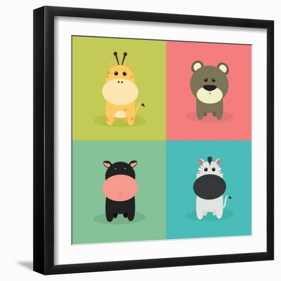 Cute Cartoon Animals-Nestor David Ramos Diaz-Framed Premium Giclee Print