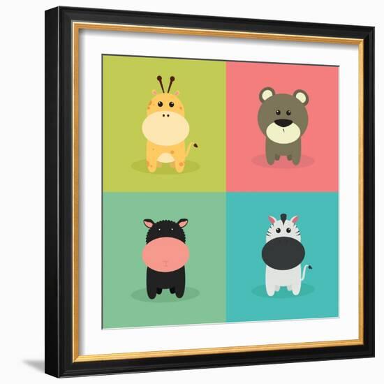 Cute Cartoon Animals-Nestor David Ramos Diaz-Framed Premium Giclee Print