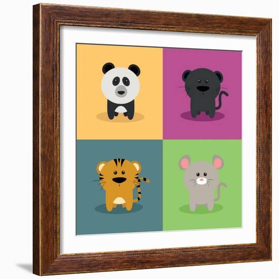 Cute Cartoon Animals-Nestor David Ramos Diaz-Framed Art Print