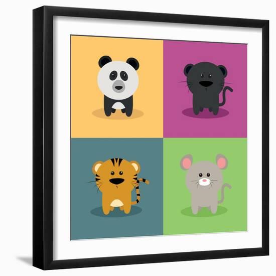 Cute Cartoon Animals-Nestor David Ramos Diaz-Framed Art Print