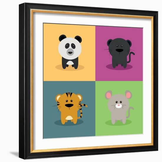 Cute Cartoon Animals-Nestor David Ramos Diaz-Framed Art Print