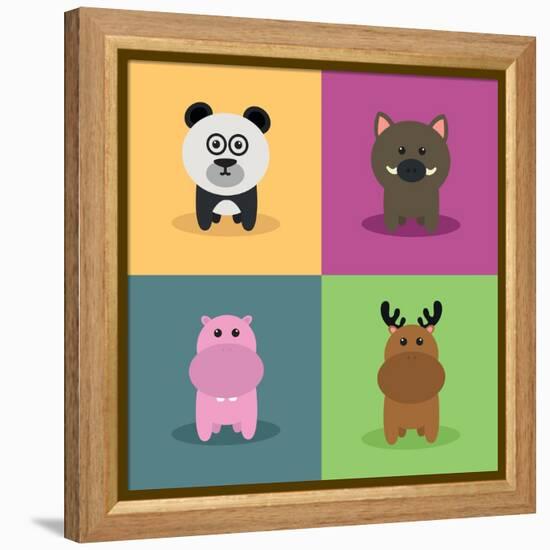 Cute Cartoon Animals-Nestor David Ramos Diaz-Framed Stretched Canvas