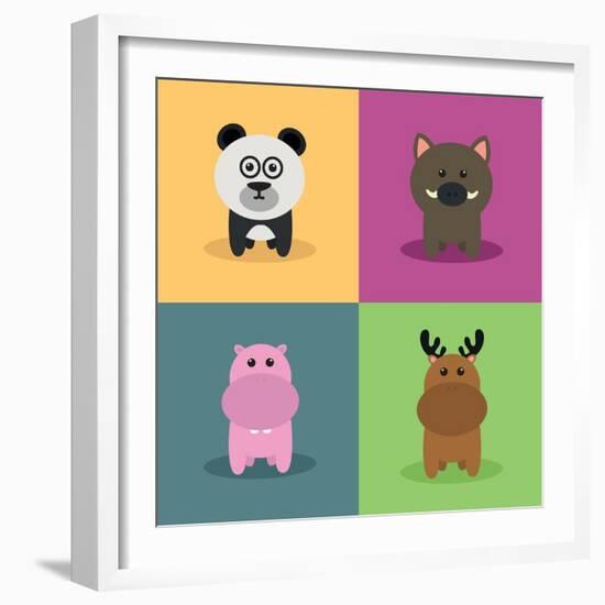 Cute Cartoon Animals-Nestor David Ramos Diaz-Framed Art Print