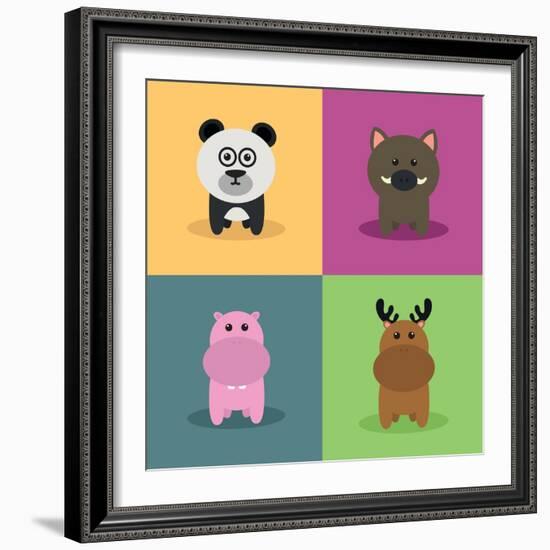 Cute Cartoon Animals-Nestor David Ramos Diaz-Framed Art Print