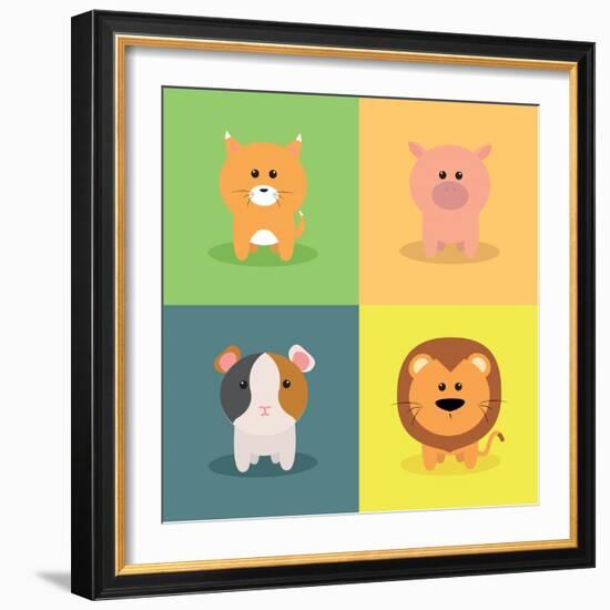 Cute Cartoon Animals-Nestor David Ramos Diaz-Framed Art Print