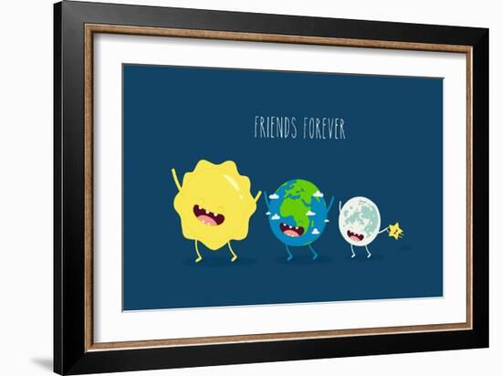 Cute Cartoon Planet Earth, Sun, Moon and Star. Earth Day Background.-Serbinka-Framed Art Print