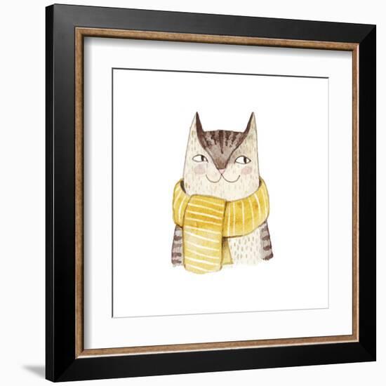 Cute Cat in Scarf . Watercolor Illustration with Domestic Animal. Lovely Pet. Hand Drawn Illustrati-Maria Sem-Framed Art Print