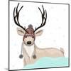 Cute Deer With Hat Winter Background-cherry blossom girl-Mounted Art Print